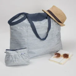 Tote Bag With A Zip Striped Blue Gray Glitter -Chic Bags Soldes 07c58ff72332d898db15c762fec1