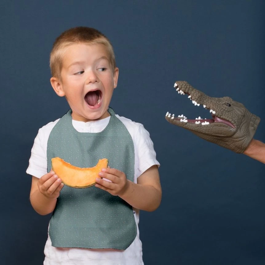 Elastic Napkin Child Gaze Pois Or Bleu Gris 2 Elastic Napkin Child Gaze Pois Or Bleu Gris – Image 2