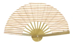 Hand-Held Fan Rayé Or Blanc