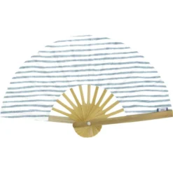 Hand-Held Fan Striped Blue Gray Glitter