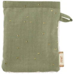 Make-Up Remover Glove Almond Green With Golden Dots Gauze