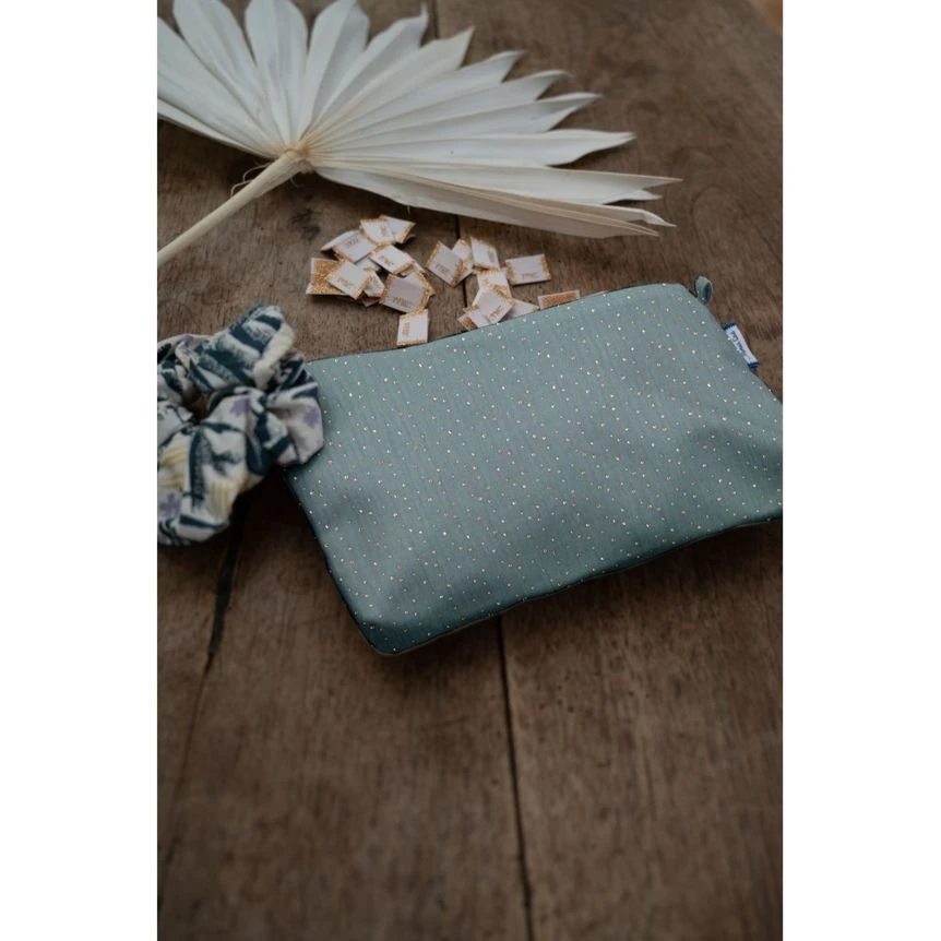 Tiny Coton Clutch Bag Gaze Pois Or Bleu Gris 2 Tiny Coton Clutch Bag Gaze Pois Or Bleu Gris – Image 2