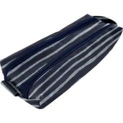 Double Compartment School Kit Striped Silver Dark Blue